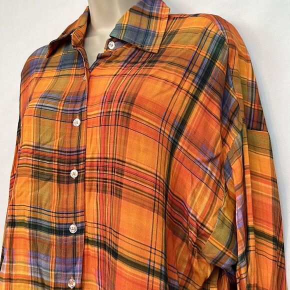 Charlie Holiday Maple Shirt Camden plaid orange blouse size 2 NWT - Picture 6 of 16